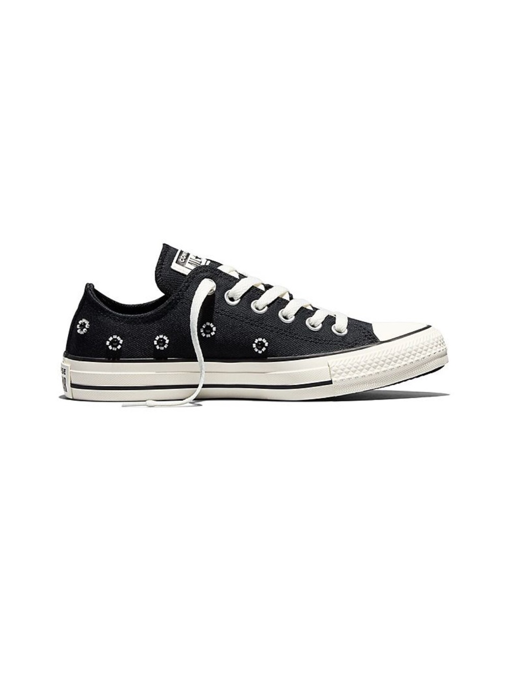 Converse Women Black/White Low Top Beaded Flowers Sneaker